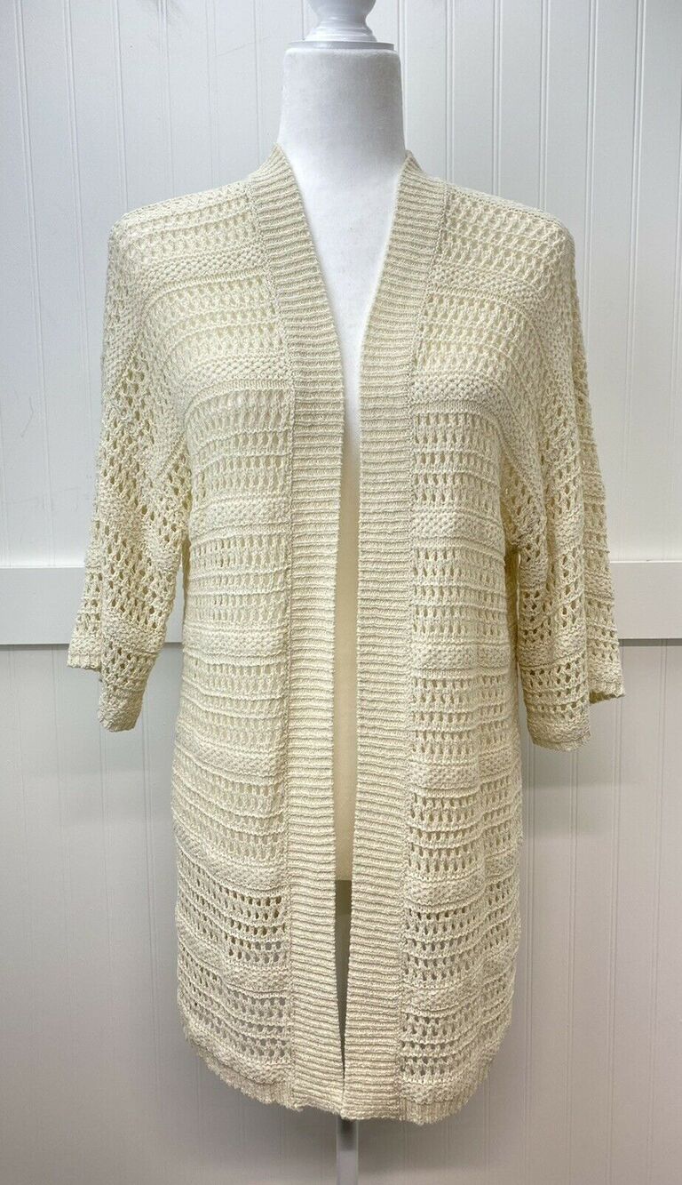 Beige Cardigan Anthropologie Open Knit One Size Open Front Short Sleeve Sweater